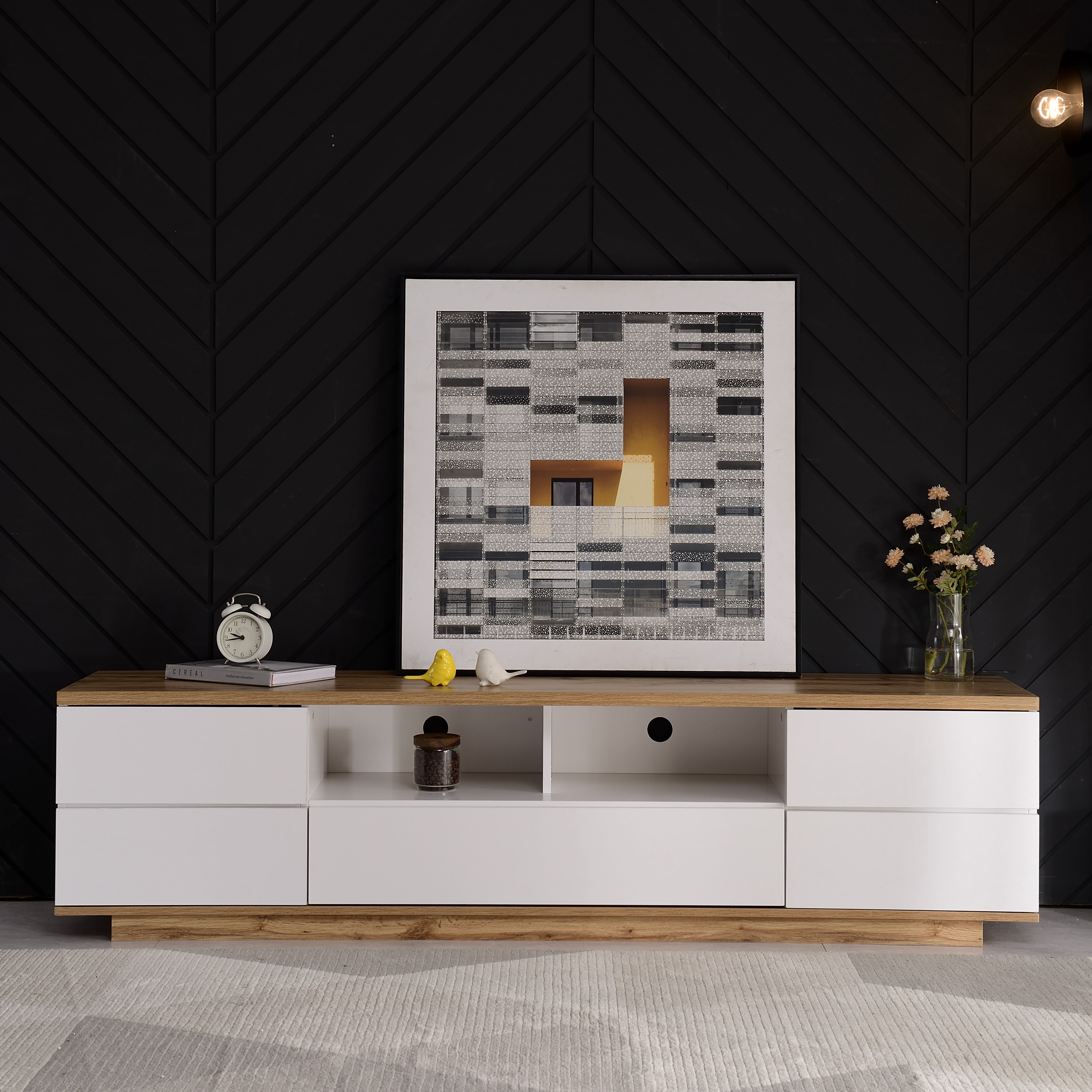 Euroco Modern TV Stand for TVs Up to 80” – Media Console with Concealed Storage, Door Rebound System, and Sleek Minimalist Design