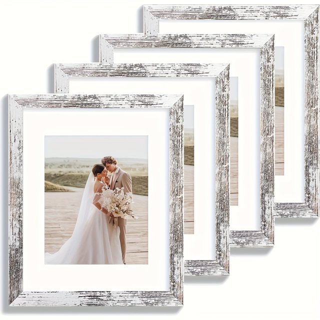4pcs - Distressed White Wooden 8x10 Picture Frame | Tabletop or Wall Decor, Gallery Photo Frames