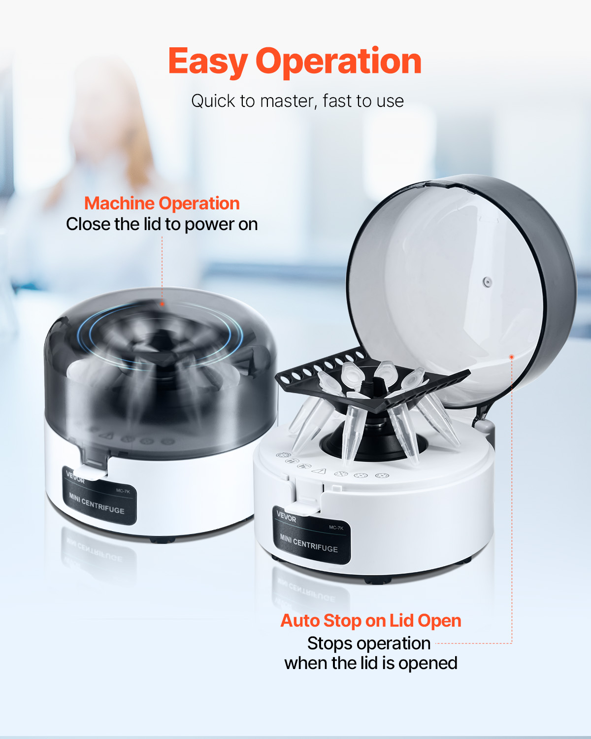 VEVOR Mini Centrifuge Machine, 3013xg RCF Electric Laboratory Centrifuge Machine with 2-in-1 Rotor for 0.2/1.5/2ml Tube Capacity, Fixed Speed 7000r/min, Low Noise, Widely Used in Various Experiments