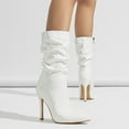 thumbnail image 2 of UngA Platform Boots Women's Leather Basketweave Texture Tall Boots White,7.5, 2 of 7