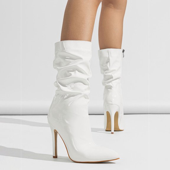 Womens High Heel Ankle Boots Pointed Toe Slip On Stiletto Boot With Zipper