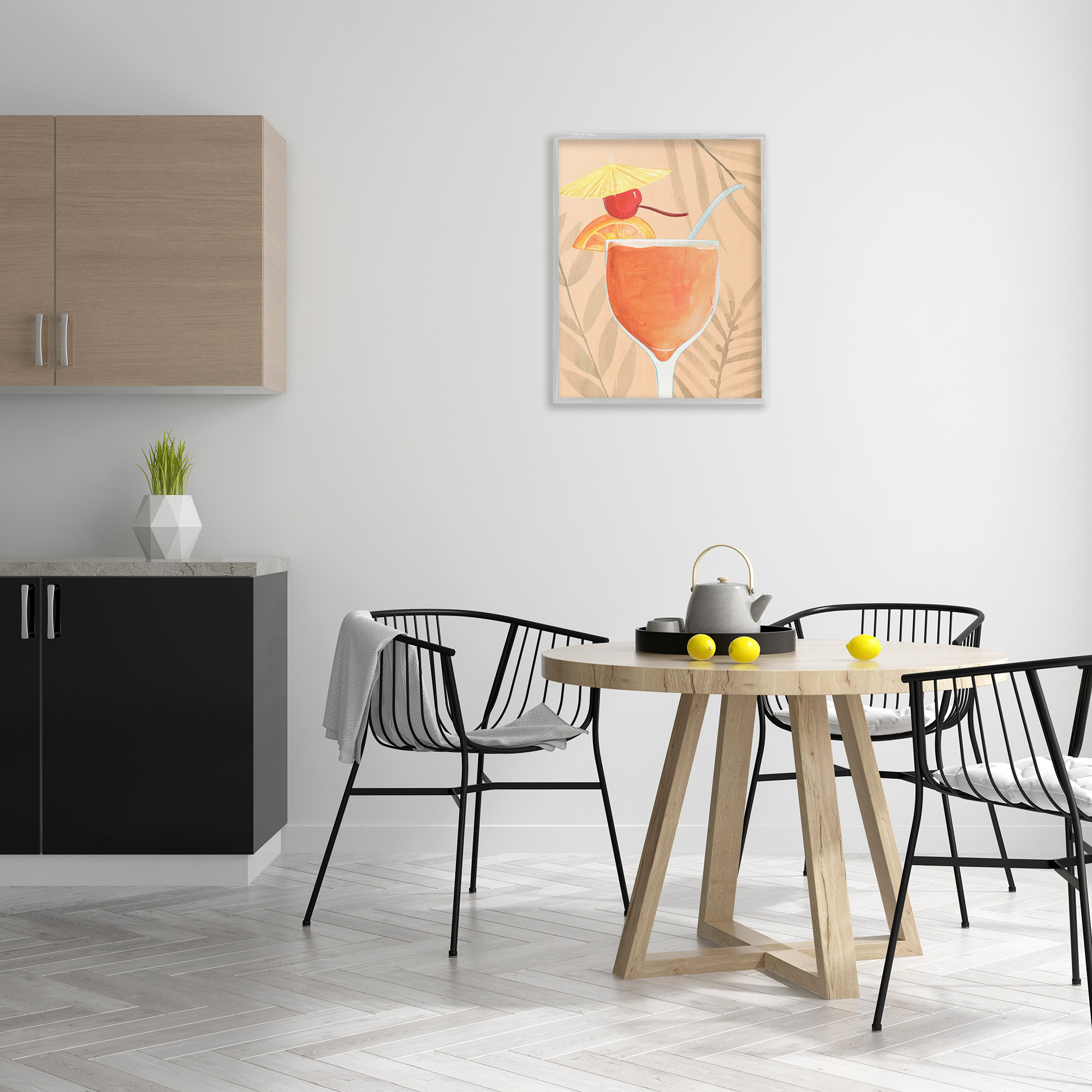 Stupell Industries Tropical Cocktail with Fruit Food & Beverage Painting Gray Framed Art Print Wall Art, 24 x 30