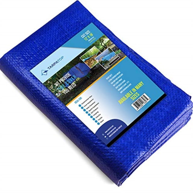 Photo 1 of 12x16Waterproof Multi-Purpose Poly Tarp - Blue Tarpaulin Protector for Cars Boats Construction Contractors Campers and Emergency Shelter Rot Rust and UV Resistant Protection Sheet