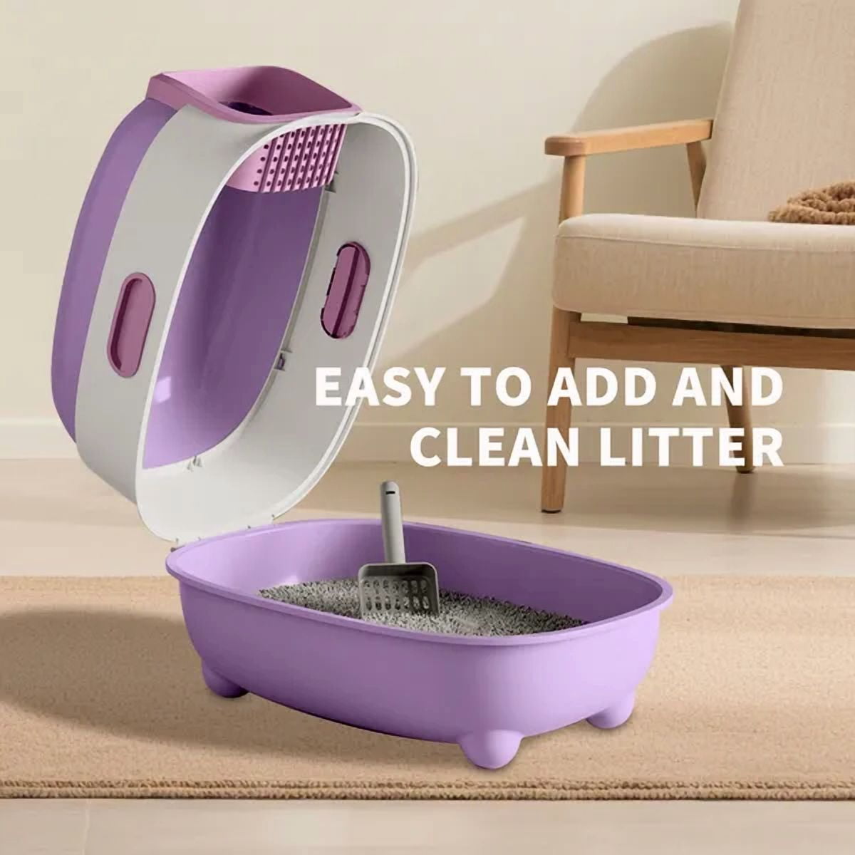 High-Capacity Enclosed Cat Litter Box Gray Odor-Lock Design, Scratch-Resistant for Large Breeds & US Household
