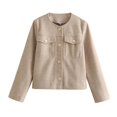 thumbnail image 1 of RXIRUCGD Nouvelle Mode Décontractée pour Femmes Veste à Boutons Manches Courtes Longues, Kaki, Taille : L, 1 of 3