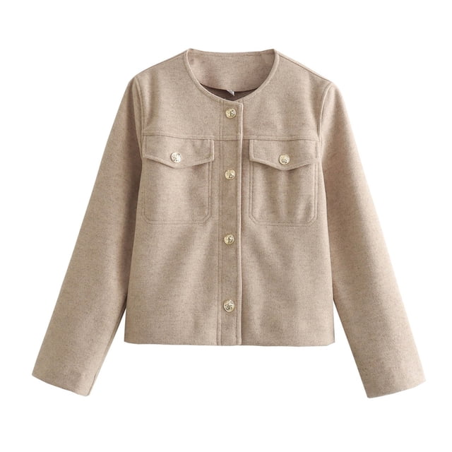 RXIRUCGD Nouvelle Mode Décontractée pour Femmes Veste à Boutons Manches Courtes Longues, Kaki, Taille : L