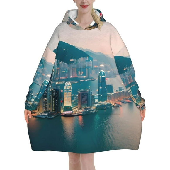 Hong Kong Couverture Chaude Surdimensionnée à Capuche pour l'Hiver et Noël Vêtements de Détente Cadeaux Noir