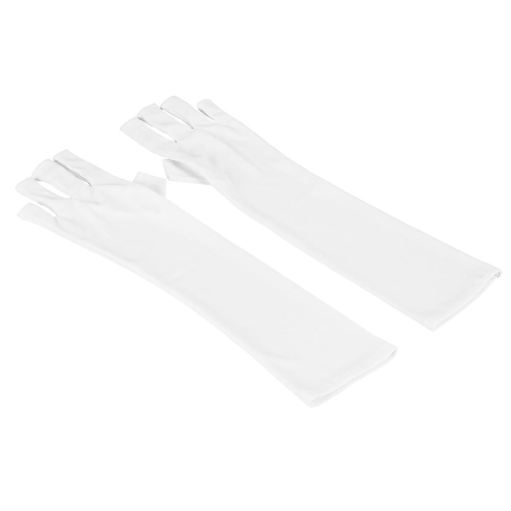 Tebru Nail Glove Protection, 1 Pair White Useful Anti UV Mitt Long