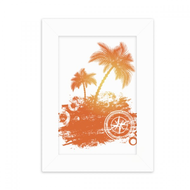 Coconut Tree Beach Pattern Illustration Marco de Fotos de escritorio imagen Blanco Pintura arte 5x7 pulgadas