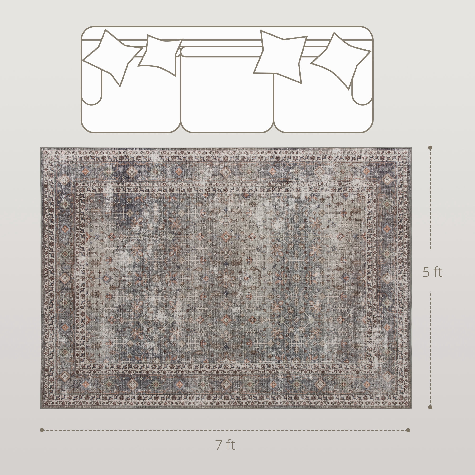 Area Rug 83.9"x59.8" Chenille Soft Non-Slip TPR Backing Machine Washable Rug for Living Room Bedroom