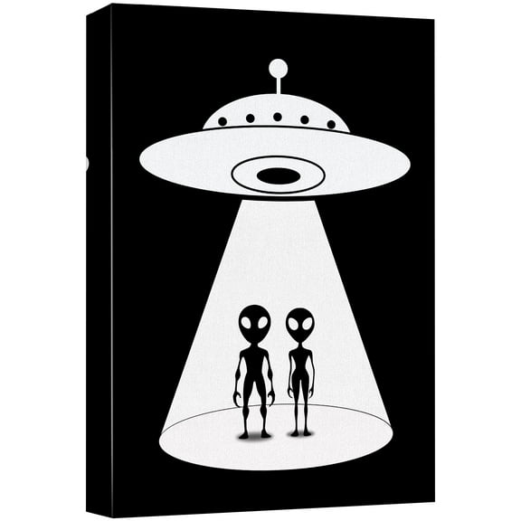 wall26 Canvas Print Wall Art Alien Duo UFO Abduction Silhouette Kids Sci-Fi & Fantasy Digital Art Pop Art Decorative Scenic Funny Black and White for Living Room, Bedroom, Office - 16"x24&qu