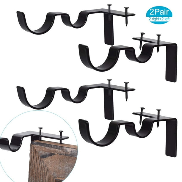 2 Pairs Curtain Rod Brackets Set Double Curtain Rod Holders Easy No