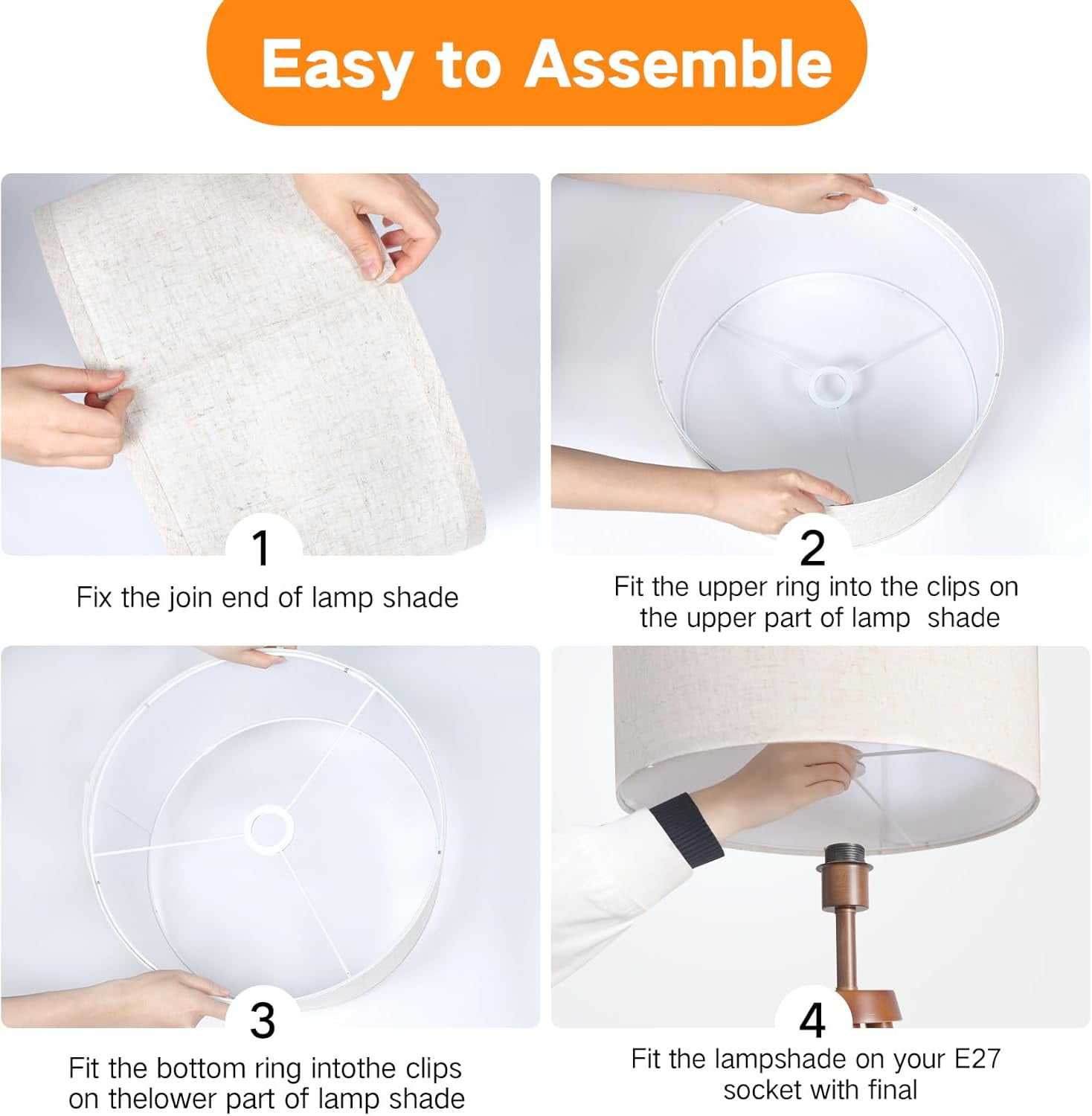 Beige Drum Lamp Shades for Floor Lamps, 13" Top x 13" Bottom x 10" High, Easy to Assemble, Replacement Linen Lampshades for Table Lamps & Bedside Lamps (1.65" Spider)