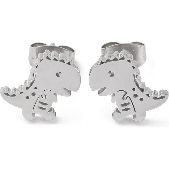 2 Pair 304 Stainless Steel Stud Earrings Dinosaur Earrings Ornament Stainless Steel Color Jewelry Findings for Women Birthday Festival Elegant Gifts Personalized Jewelry 11.5x8.5mm