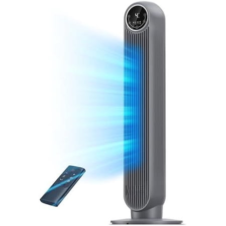 Tower Fan for Bedroom, 25ft/s Velocity Quiet Floor Fan, 90° Oscillating Fans for Indoors with 4 Speeds, 4 Modes, 8H Timer, Bladeless Fan, Standing Fans, Grey, Nomad One (DR-HTF007)