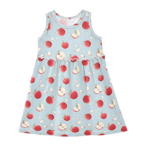 Girls Dress Cute Apple Sleeveless Dress for Girls Hem A-Line Casual Sundress