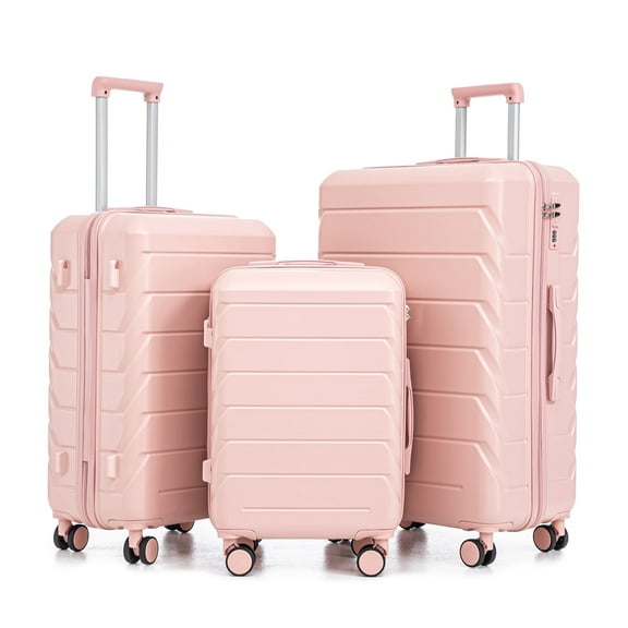 3-Piece ABS Spinner Luggage Set (20" 24" 28") with Combination Lock, Matching Hardshell Suitcases, Pink