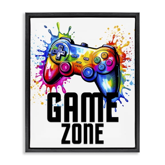 Stupell Industries Contemporary Game Zone Splash Black Floating Frame Canvas Art, 17 x 21, by Kim Allen