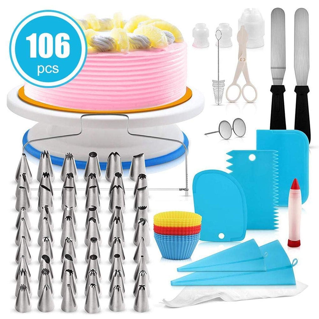 106Pcs/Set Cake Decorating Kit Supplies with Revolving Stand Cake