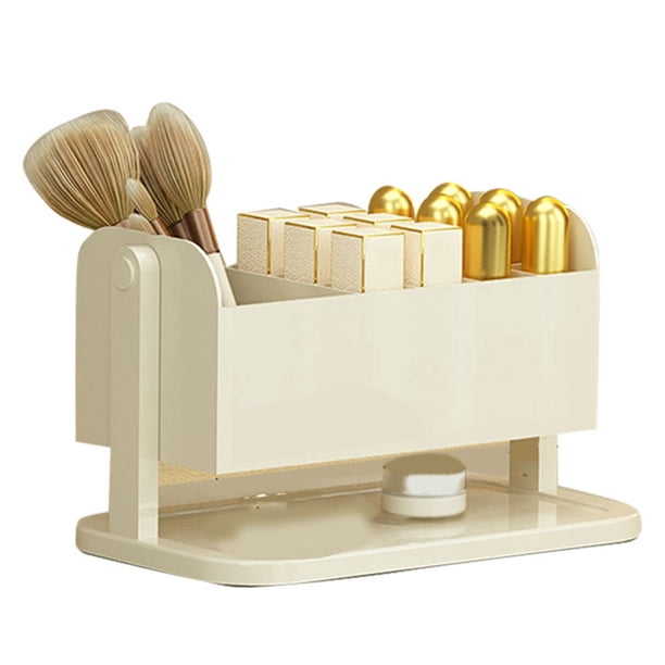 Organizador de cosméticos con múltiples ranuras para lápiz labial, brochas de maquillaje, lápiz de cejas, aretes, color blanco lechoso.