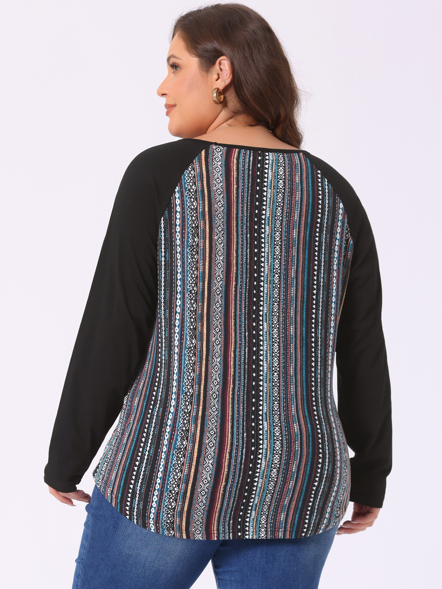 DARING DIVA Women's Plus Top Long Sleeve Relaxed Fit T-Shirt Blouse 1X Blue