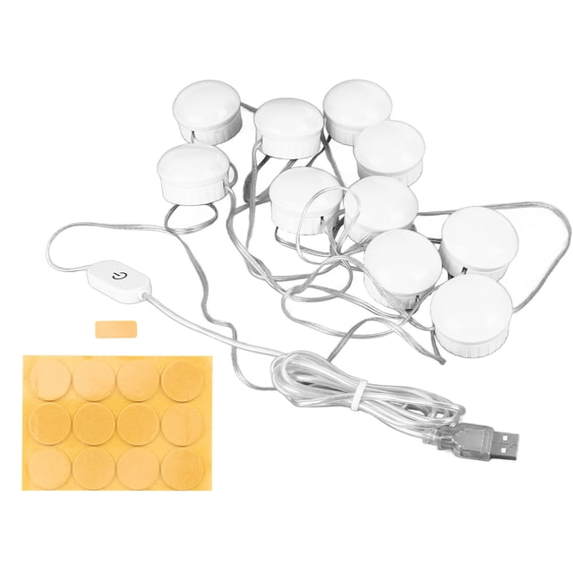Lámpara de espejo LED con 5 niveles de brillo, interruptor táctil, 10 bombillas, luz blanca y cable retráctil.