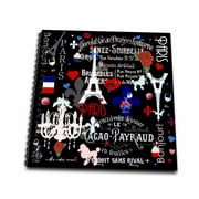 3dRose Girly Paris pattern - stylish black - romantic French - Classy France - trendy hip fashionable cute - Drawing Book, 8 by 8-inch