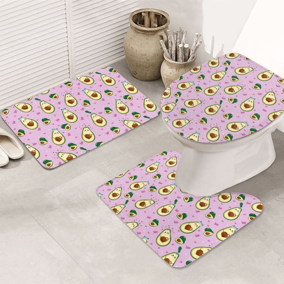 Bathroom Rugs Sets 3 Piece - Different Avocados Absorbent Non Slip Bath Mats, U-Shape Toilet Lid Cover, Contour Mat, Soft Washable Shower Mats Bath Rug Mat for Bathroom Tub Toilet
