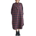 thumbnail image 1 of Women Plaid Dress With Pockets Buttons Long Sleeves Loose Dress, 1 of 7