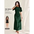 thumbnail image 4 of Dark Green Womens Summer Linen Blend Short Sleeve Elegant Maxi Dress With Ruched Waist, 4 of 8