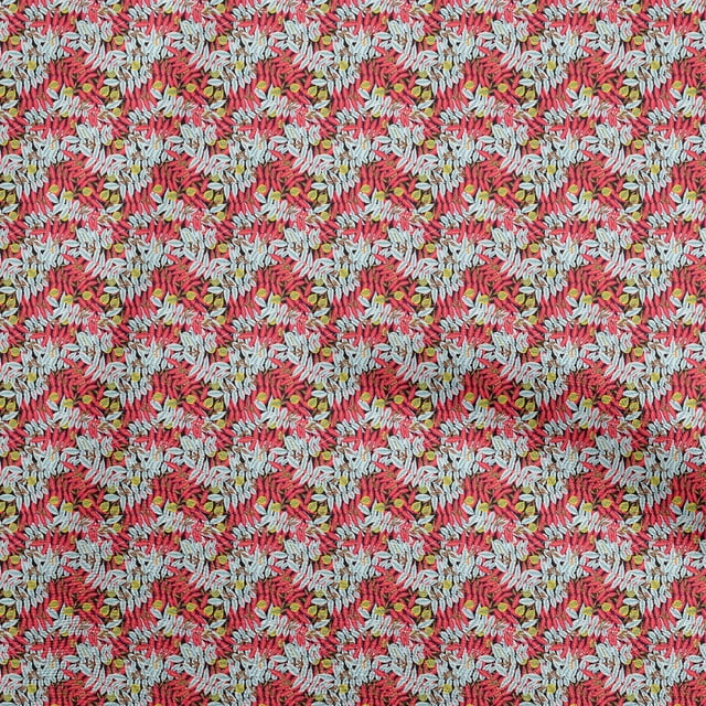 oneOone Rayon Red Fabric Leaves Craft Projects Decor Fabric Printed By The Yard 56 Inch Wide