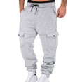 thumbnail image 1 of Mens Work Pants Men's Casual Fashion Solid Color Drawstring Elastic Waist Pocket Drawstring Pants Gray L, 1 of 8