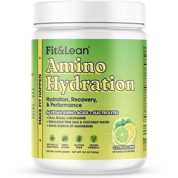 Fit&Lean Amino Hydration, Glutamine EAA BCAA Electrolytes, Citrus Lime, 30 Servings