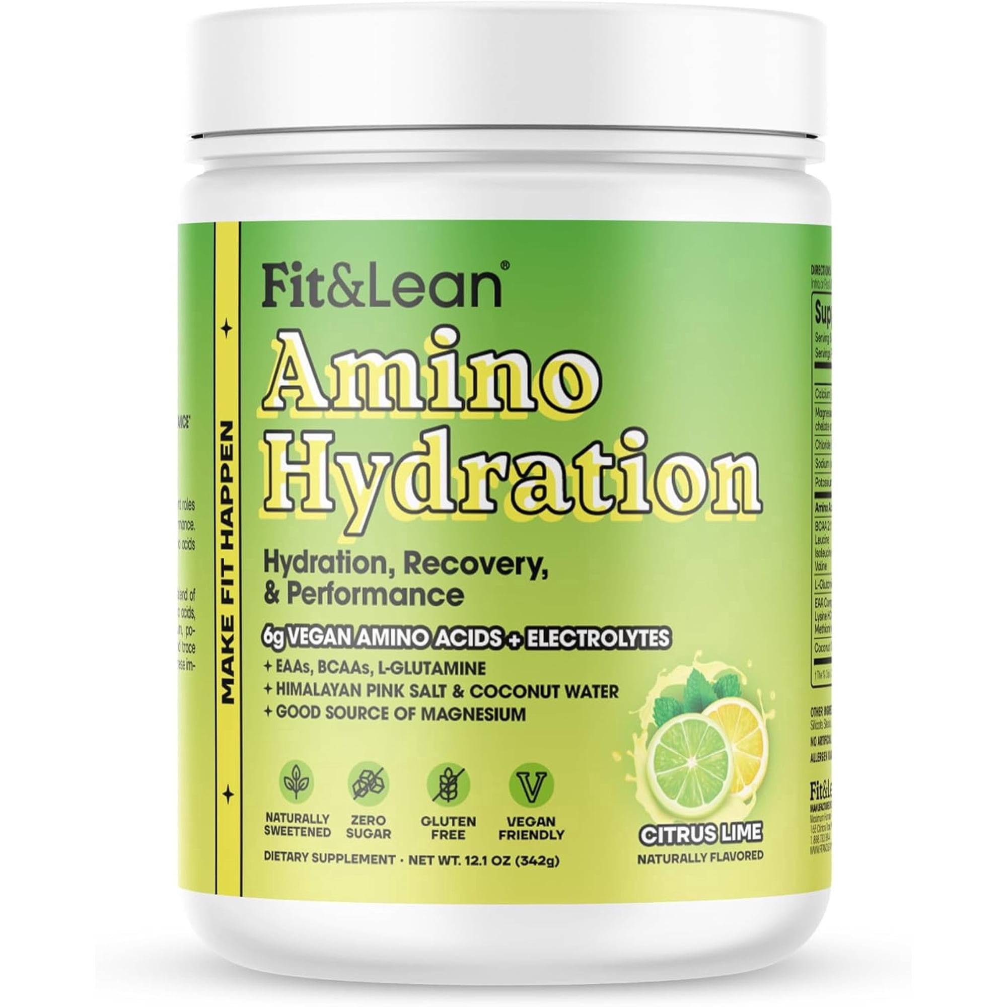 Fit&Lean Amino Hydration, Glutamine EAA BCAA Electrolytes, Citrus Lime, 30 Servings