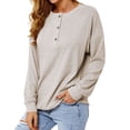 thumbnail image 3 of Xuanfei Women Buttons Solid Color Crew Neck Long Sleeve Top, 3 of 8