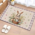 thumbnail image 2 of Rectangle Area Rug 2x3ft, Happy Easter Cute Bunny Egg Non-Slip Non-Shedding Floor Mat, Spring Floral Purple Grid on Flax Washable Sturdy Carpet for Living Room Bedroom Home Decor, 2 of 9