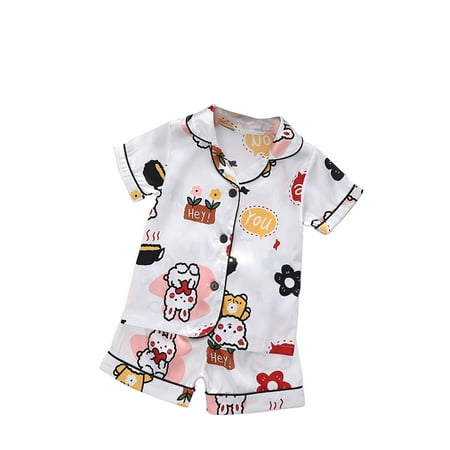 

Kids Toddler Baby Girls Spring Summer Cartoon Print Short Sleeve Sleepwear Outfits Pajamas Clothes Baby Boys 3 Months Girl Pajamas