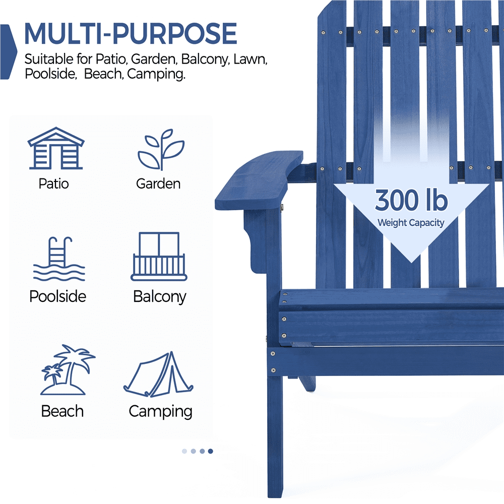 Alden Design Wooden Adirondack Chair, Blue for Patio