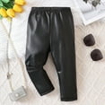 thumbnail image 2 of GPAECEAD Boys And Girls Faux Leather Pants Kids winter Fleece Lined Leggings Fashion Stretchy Trousers Black, 2 of 8