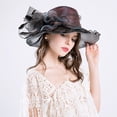 thumbnail image 2 of Yoyauz Women Sun Hat with Mesh Flower Decoration Wide Brim Hat Occasion Event Organza Fancy Church Dress Hat, 2 of 4