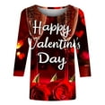 thumbnail image 5 of Htigea Happy Valentines Day Tops for Women 3/4 Sleeve Crewneck T-Shirts Fashion Letter Print Shirts Ladies Tunic Tees Casual Date Night Blouses Women's Wine,XXL, 5 of 5