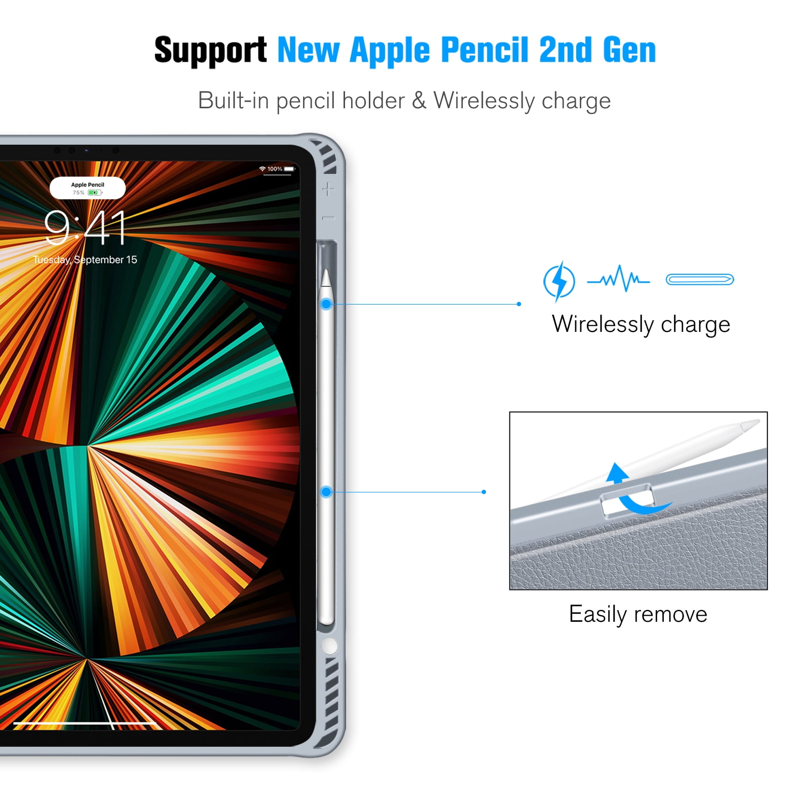 CaseBot Case for iPad Pro 12.9-inch 5th 4th & 3rd Generation (2021/2020/2018) - Shockproof Rugged Magnetic Soft TPU Back Cover w/Pencil Holder