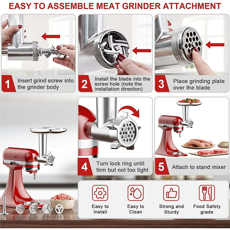 Food Meat Grinder Attachments for KitchenAid Stand Mixers, Excellent Food  Grade Meat Grinder Accessories Meat Mixer Attachment Including 2 Sausage