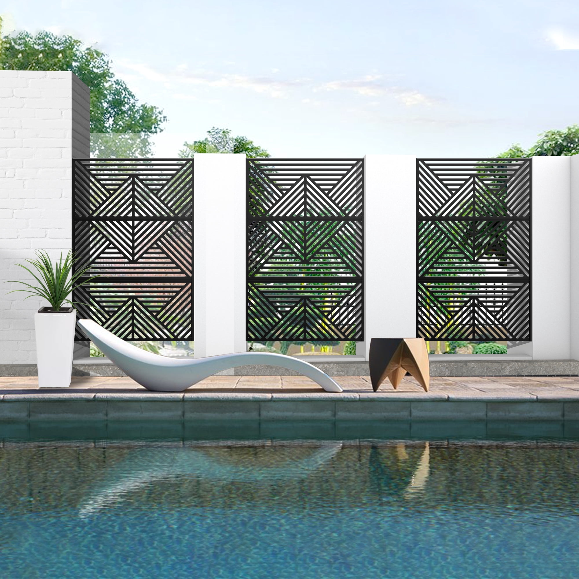 MAYEERTY 72*47" Outdoor Black Metal Privacy Panel Screen for Patio, Mountain Pattern