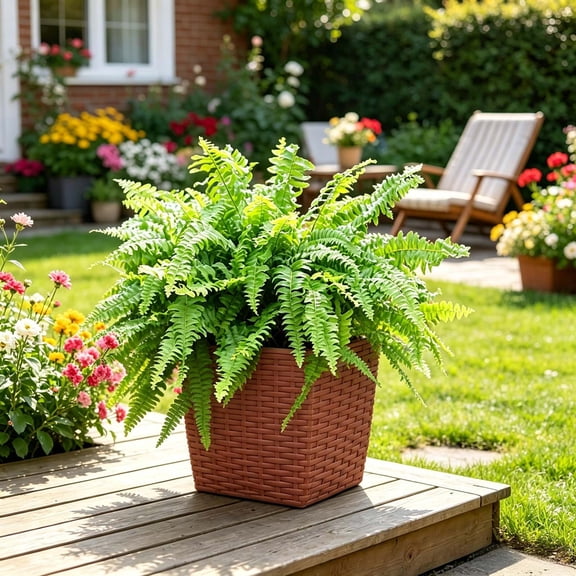 Darzheoy Self-Watering Planter, Faux Rattan Texture Plastic Pot, Medium Square Indoor Plant Container, 3 Colors Plant Pot, Home Decor Container for Office, Desk, Windowsill, Home