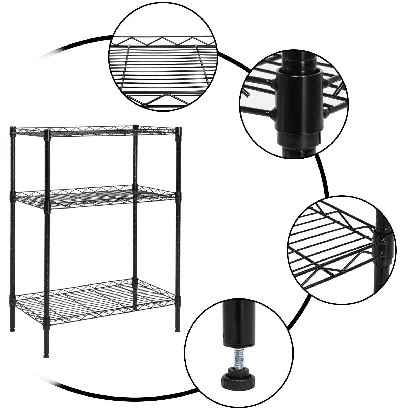 Zimtown 3-shelf Wire Shelving,  Adjustable Storage Rack Unit, Microwave Bakers Rack Garage Kitchen Organizer, Capacity for 200 lbs