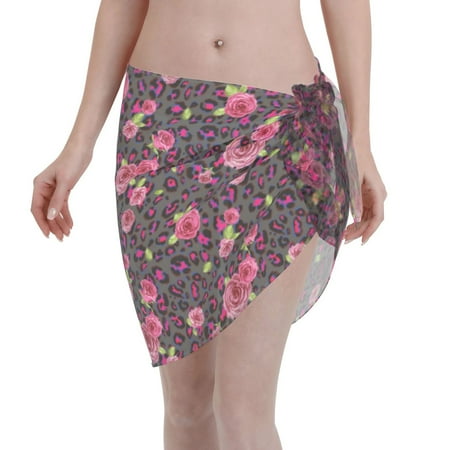 Adobk Rose Mix Leopard 2 Swimsuit Coverups for Women Beach Bikini Short Skirt for Swimwear