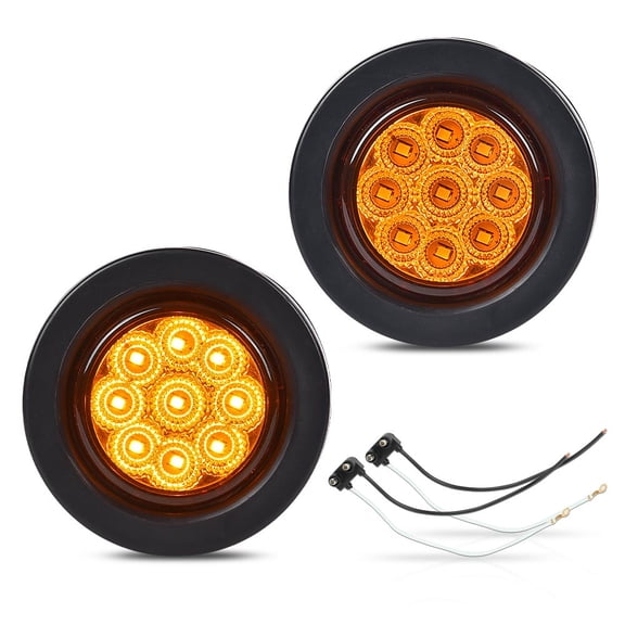 2pcs Amber 2 Inch Round 9 LED Side Marker Lights Truck Trailer Lamp Fit for Most 12V Trailers Buses Trucks Trailers Lorries RVs