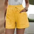thumbnail image 2 of Zpanxa Womens Shorts Casual Cotton Linen Shorts Loose Wide Leg Pants High Waist Straight Lounge Shorts Yellow L, 2 of 5