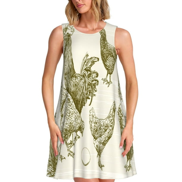 Balery Chickens Vestidos de verano para mujer con estampado: vestido holgado sin mangas, vestido playero informal y cómodo para días calurosos.